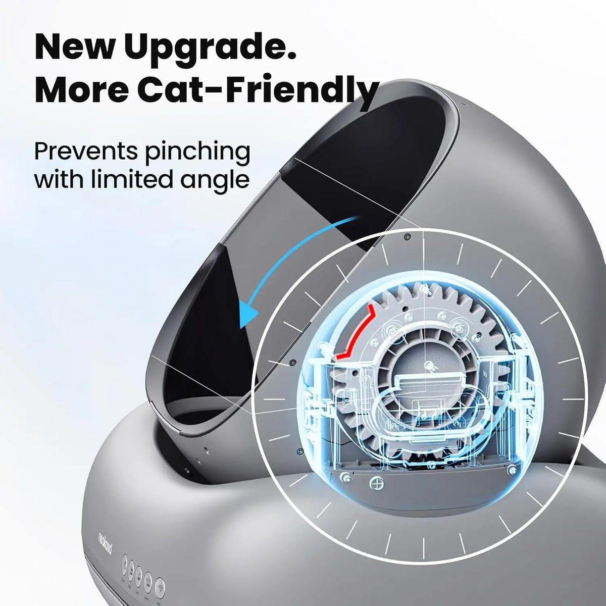 Cat toy with text indicating a new upgrade and cat-friendly design.