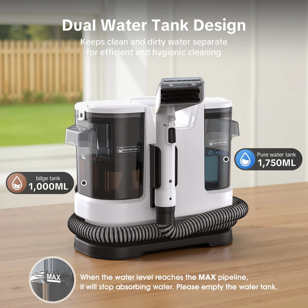 1.75L water tank capacity — clean entire room without refilling — Pawnests