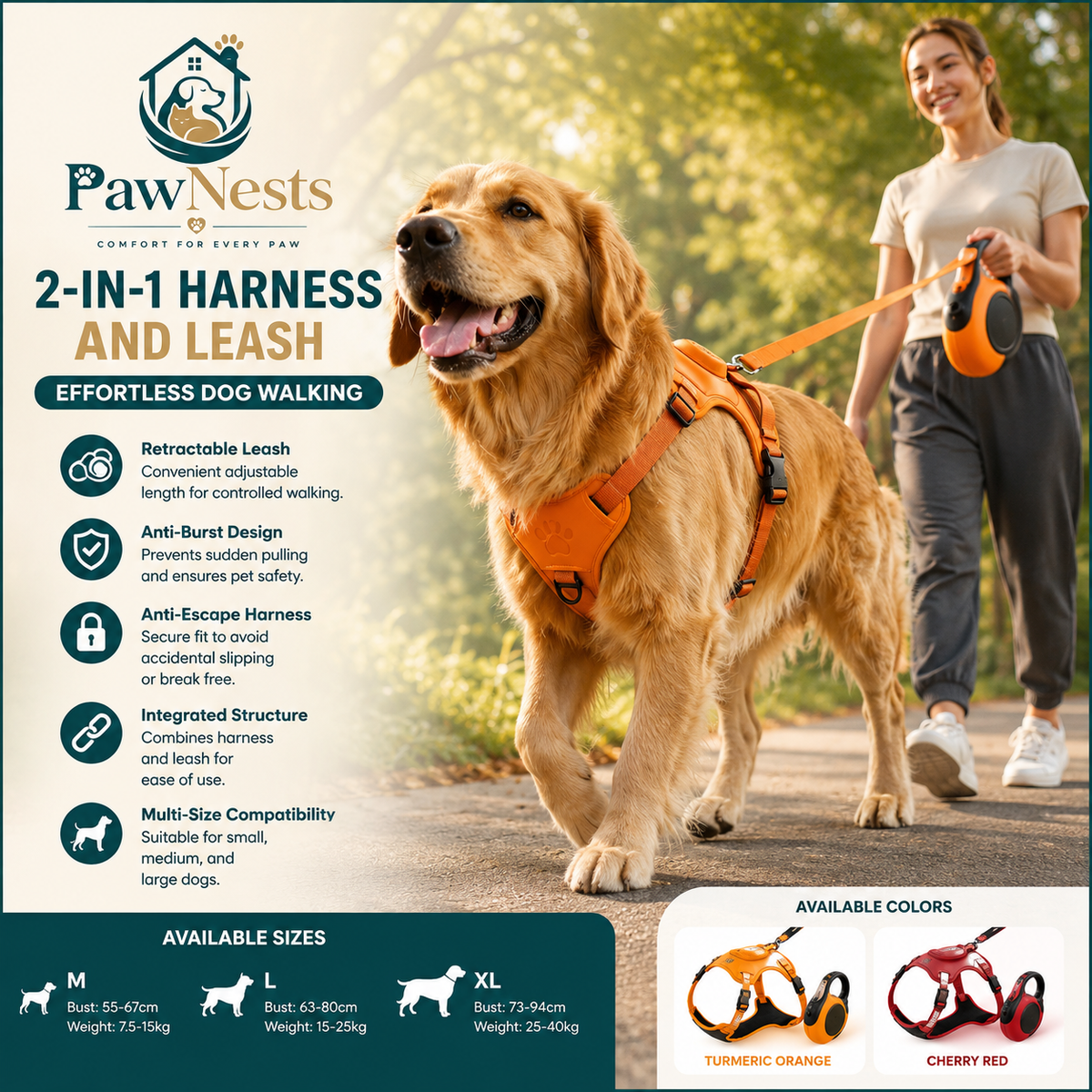 Set de Arnés y Correa Extensible Antiescapes para Perros