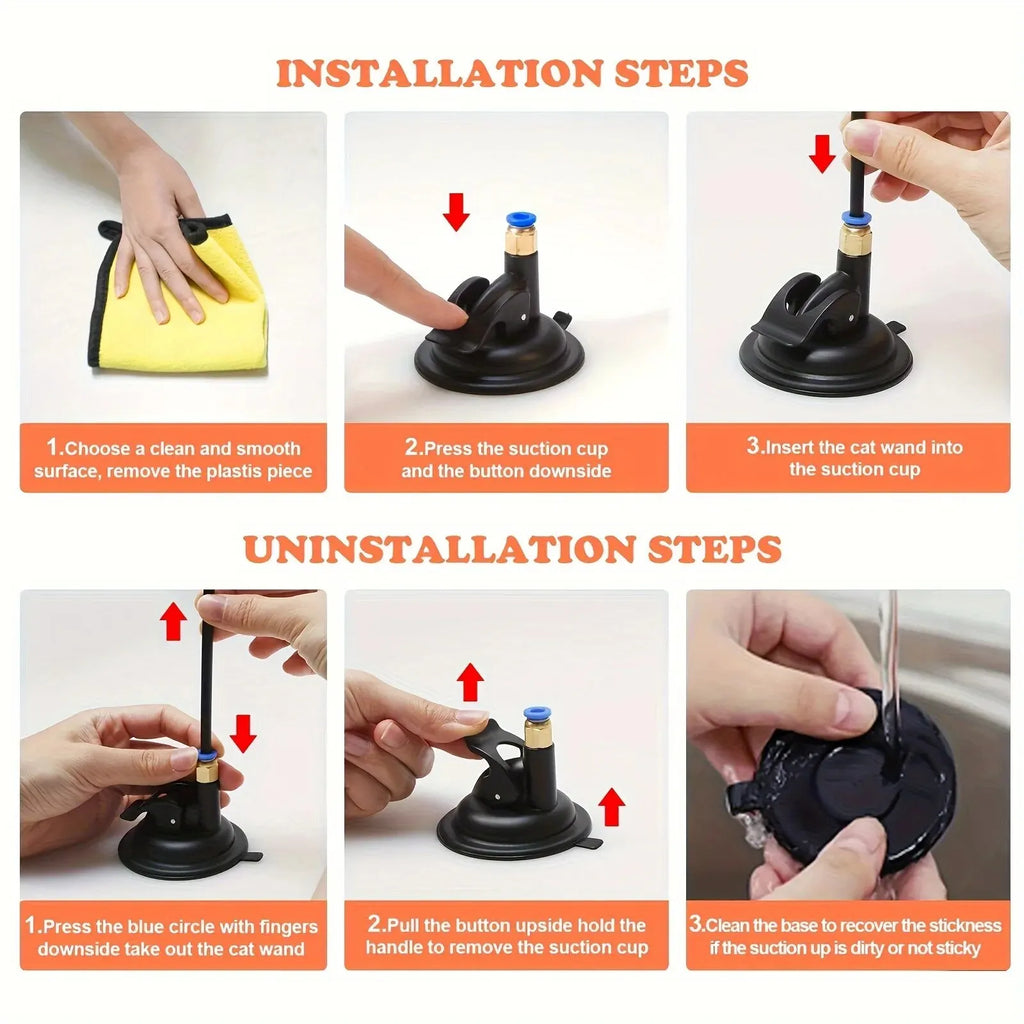 Cat teaser toy suction-cup installation and removal steps | Pawnests
