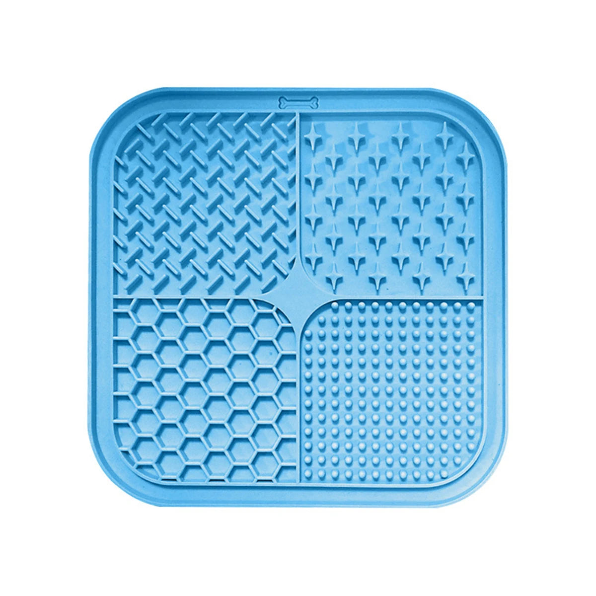 Blue silicone lick mat with four textured zones — Blue | Pawnests