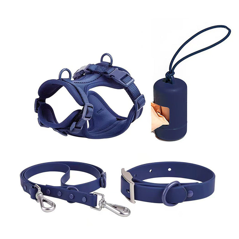 Green 4-piece dog harness set — waterproof PVC walking kit | Pawnests