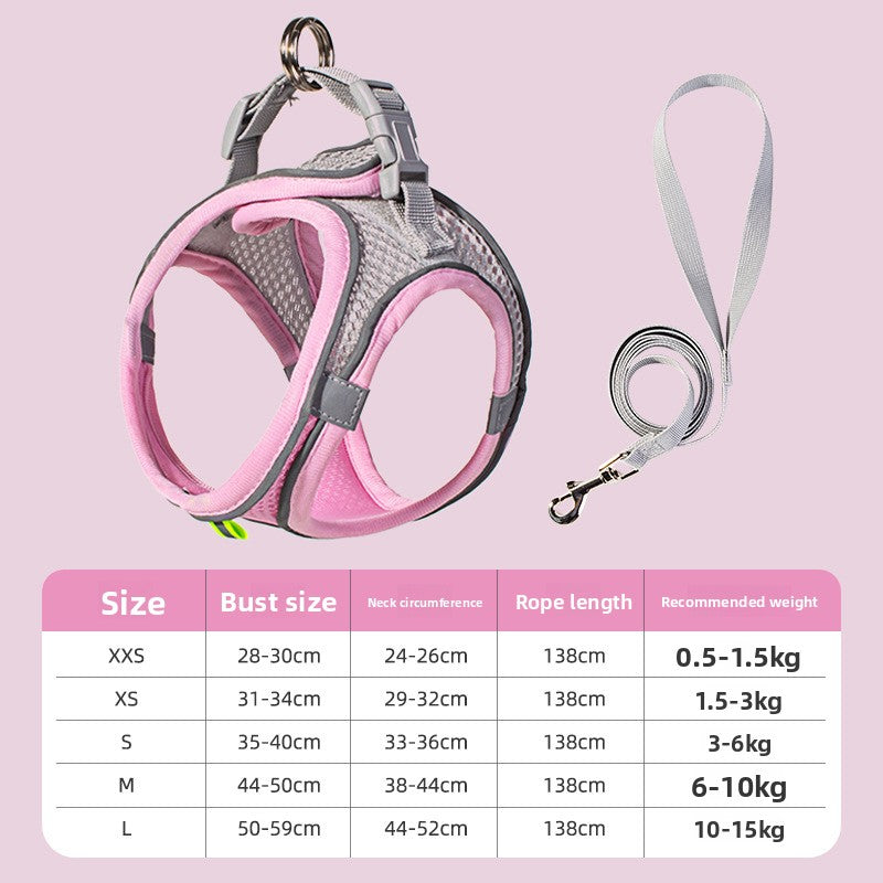 Dog harness leash set showing 1.5m rope leash length | Pawnests