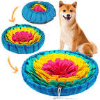 Shiba Inu next to adjustable snuffle mat for dogs in blue — full mat, bowl and pouch modes | Pawnests