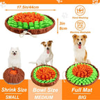 Orange and green snuffle mat size guide — small, medium and large modes | Pawnests